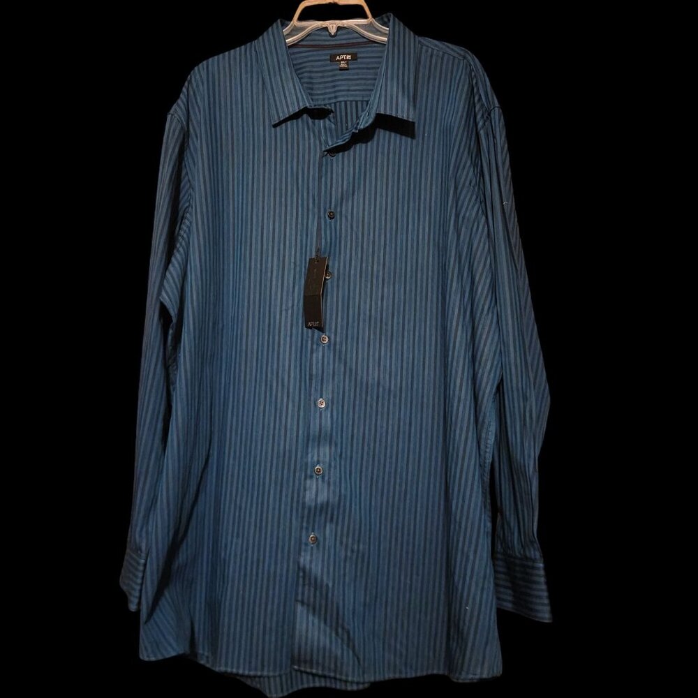 NWT APT.9 Big & Tall Striped Button-Down Shirt 3XLT 100% Cotton Green Black